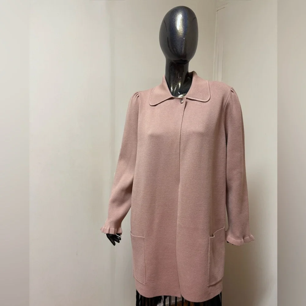 NWT Kate Spade Ruffle Sweater Knit Cardigan Blazer, Light Fawn XL Preppy